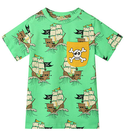 Småfolk T-Shirt - Minty Green Tee m. Piratenschiffe