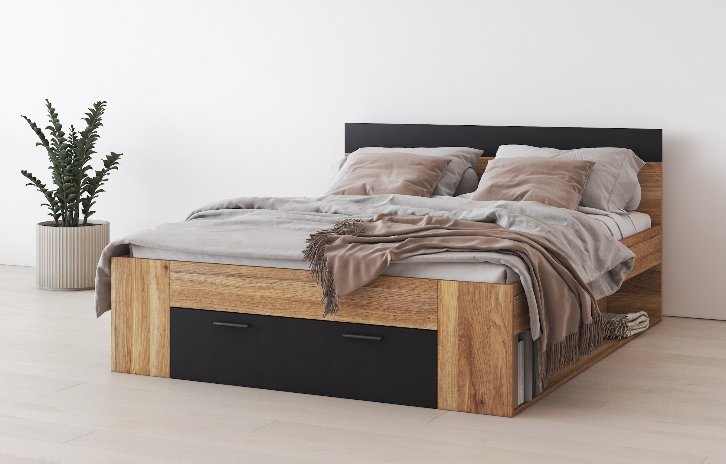 Home affaire Bettgestell »Faweza, Breite 160 bzw. 180 cm, Stauraumbett« Funktionsbett Schublade mit extra viel Stauraum