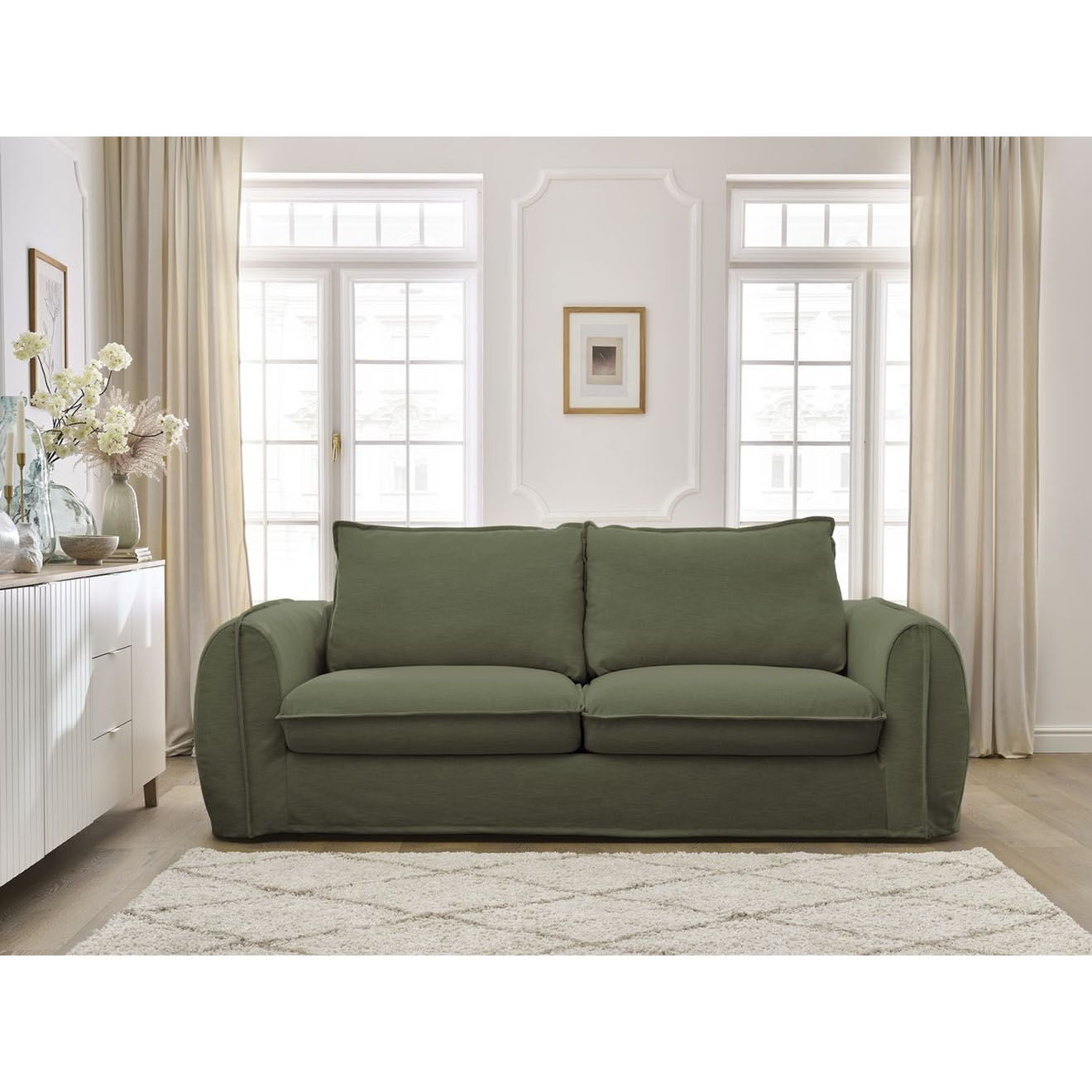 Bobochic Canapé droit convertible express 3 places Archimède 160 vert - 236x106x93 cm