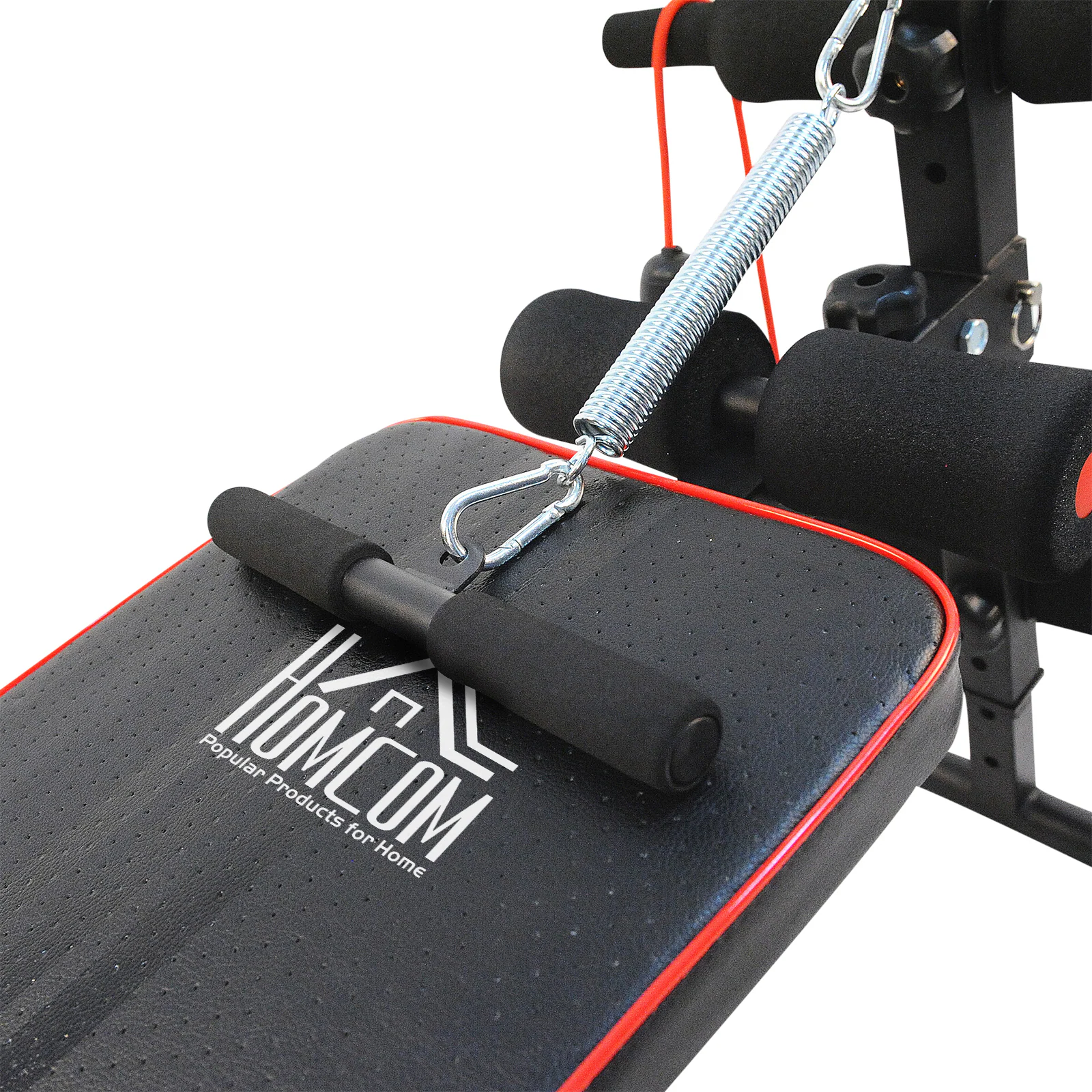 HOMCOM Sit-Up-Bank mit Widerstandsbänder schwarz, rot 137,5 x 55,5 x (50–68) cm (LxBxH)