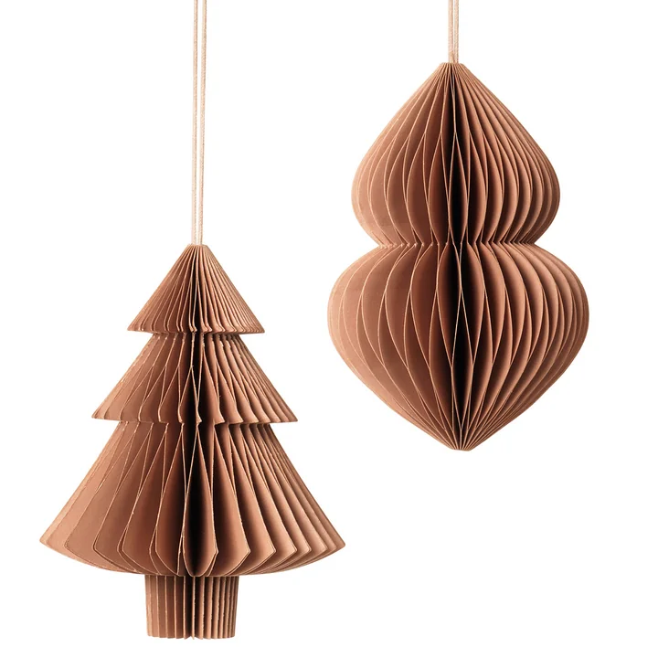 Broste Copenhagen - Christmas Mix Deko-Anhänger, Tannenbaum & Zapfen, Ø 13 x H 13 cm, indian tan (2er-Set)