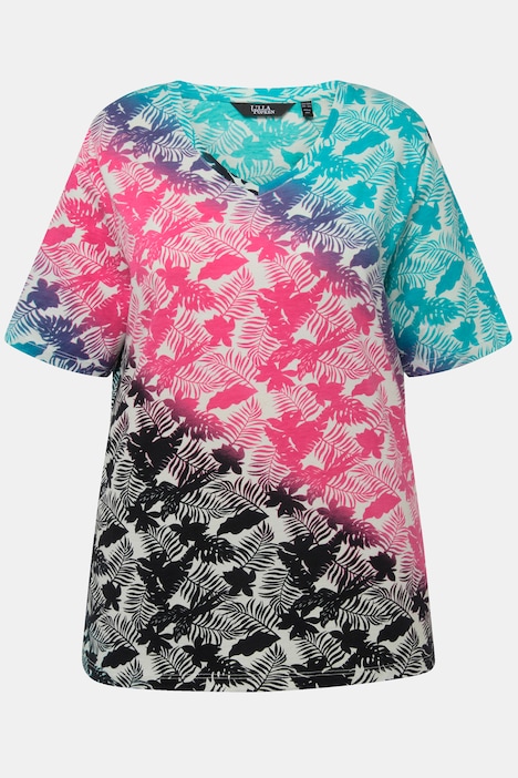 T-Shirt, Palmen, Farbverlauf, V-Ausschnitt, Halbarm