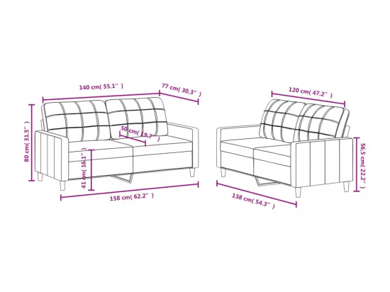 Ensemble de canapés 2 pcs avec coussins Noir Tissu