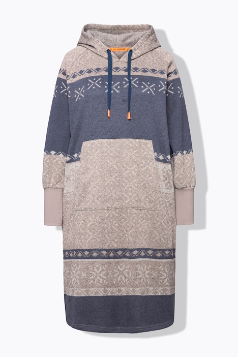 Norweger-Strickfleecekleid, Kapuze, oversize
