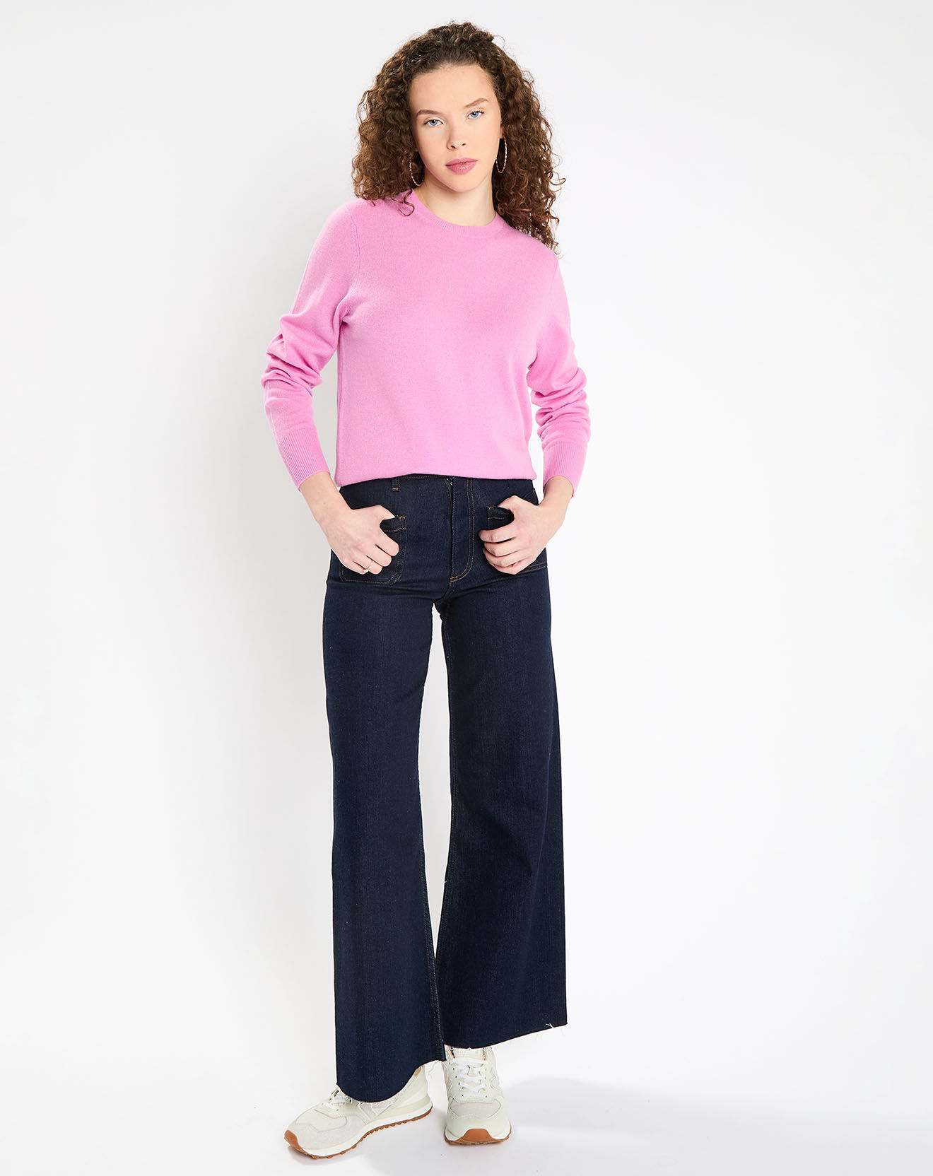Galeries Lafayette Pull 100% Cachemire Zabri col rond rose