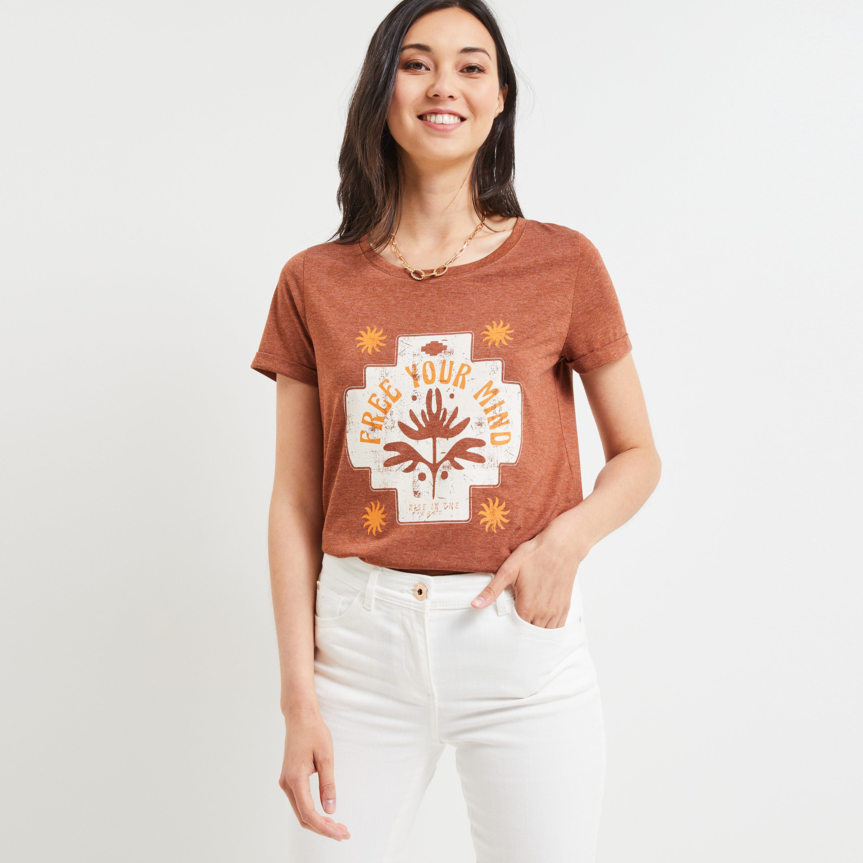 Tshirt imprimé femme - MARRON