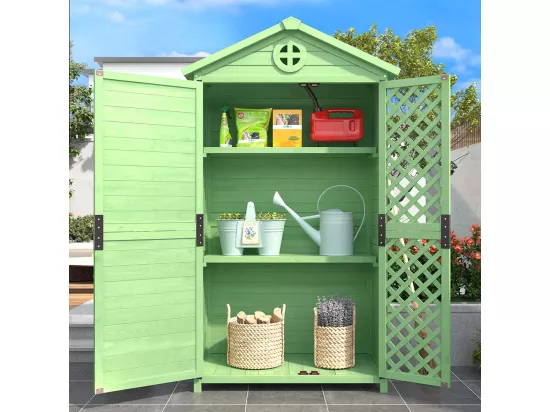 Abri de jardin en bois massif traité pour rangement extérieur résistant aux UV et intempéries sans entretien couleur protégé vert