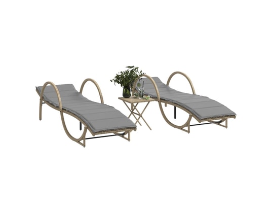 VIDAXL - Bain de soleil Chaises longues lot de 2 avec table beige résine tressée