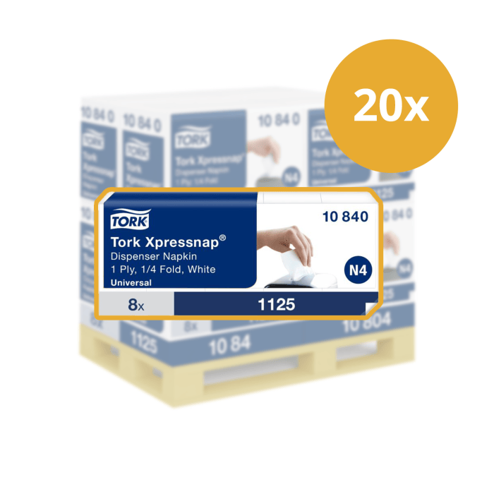 Tork 10840 xpressnap 9000st dispenserservet wit N4 1/4-vouw 1-laags 20x9000st servetten (10840P)