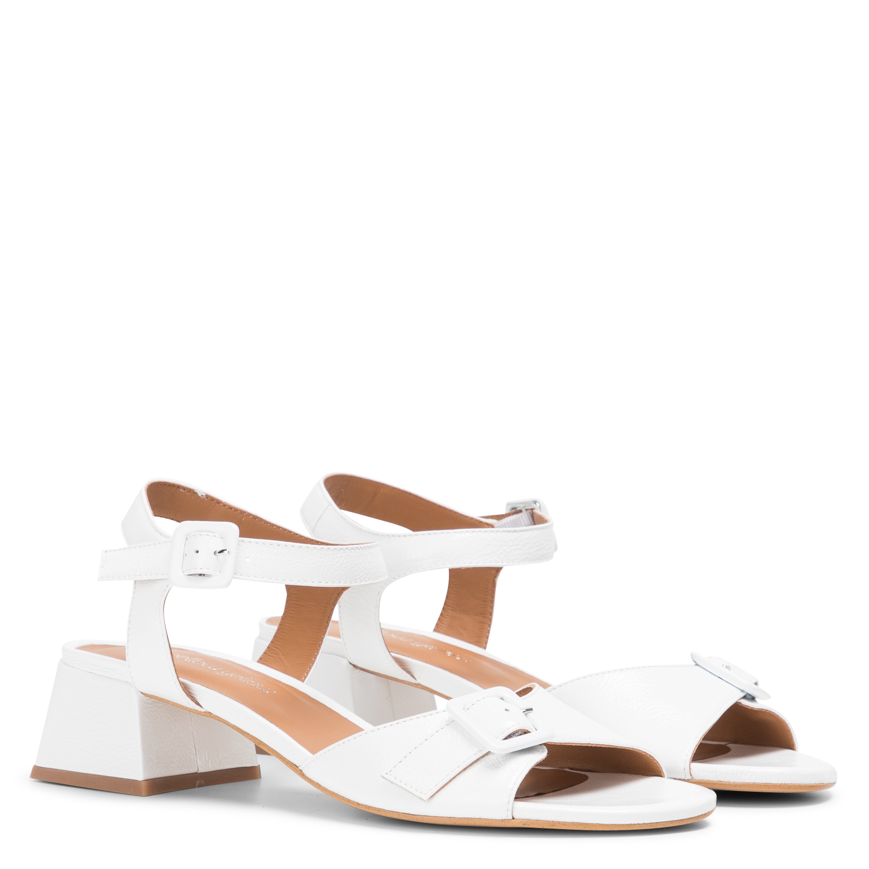 MAGGY - Sandales hautes en cuir vernis | Blanc