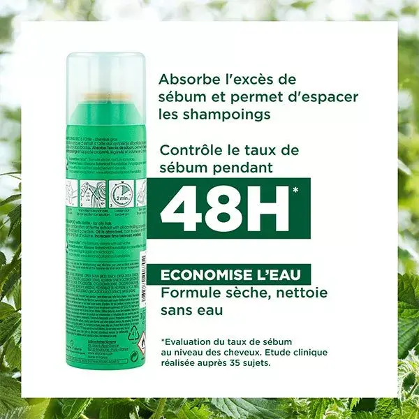 Shampoo a seco em spray Klorane Duo com urtiga para cabelos oleosos, pacote com 2 unidades de 150ml