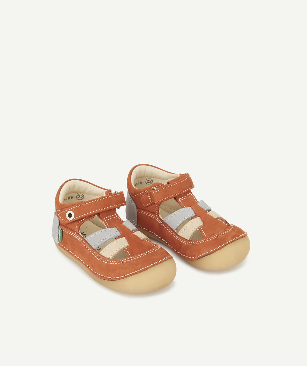 KICKERSLES SANDALES EN CUIR ROUILLE GRISE ET BEIGE