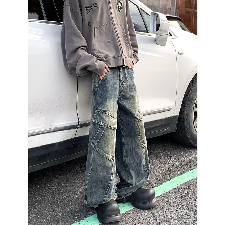 Kenning - Low Waist Washed Wide Leg Cargo Jeans