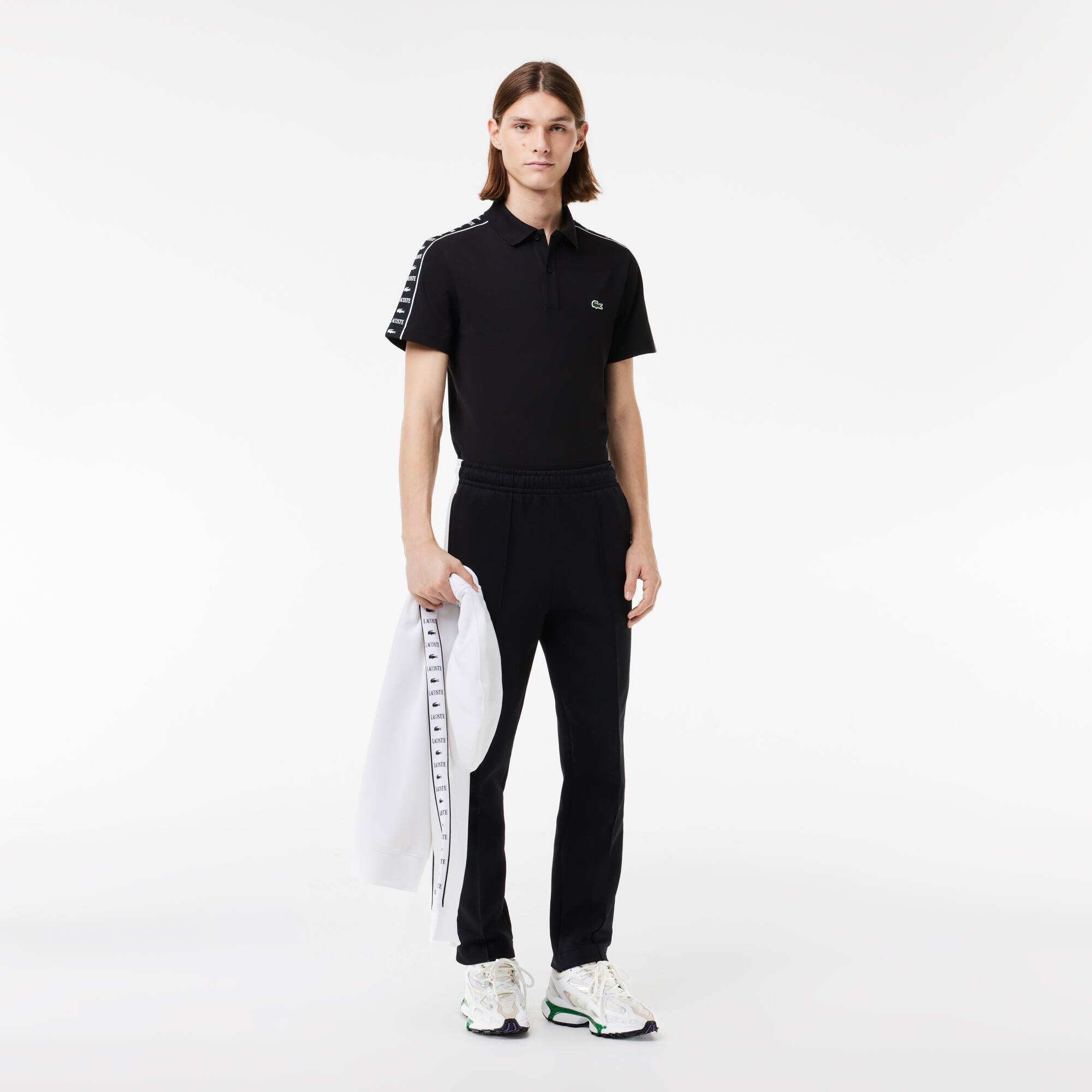 Poloshirt aus Stretch-Piqué mit Logostreifen Kurze Ärmel - Schwarz - Lacoste - Herren