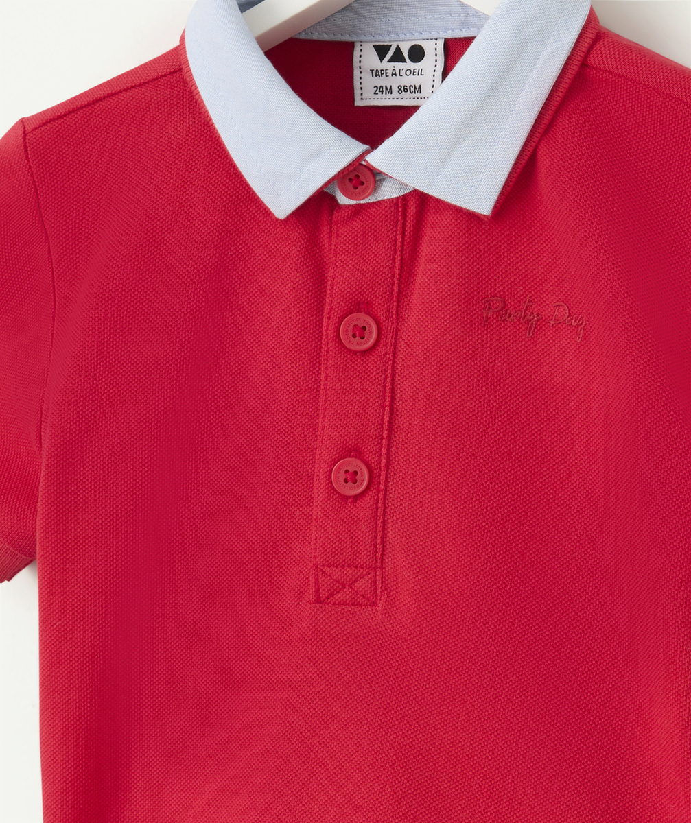 polo manches courte bébé garçon en coton bio rouge et bleu