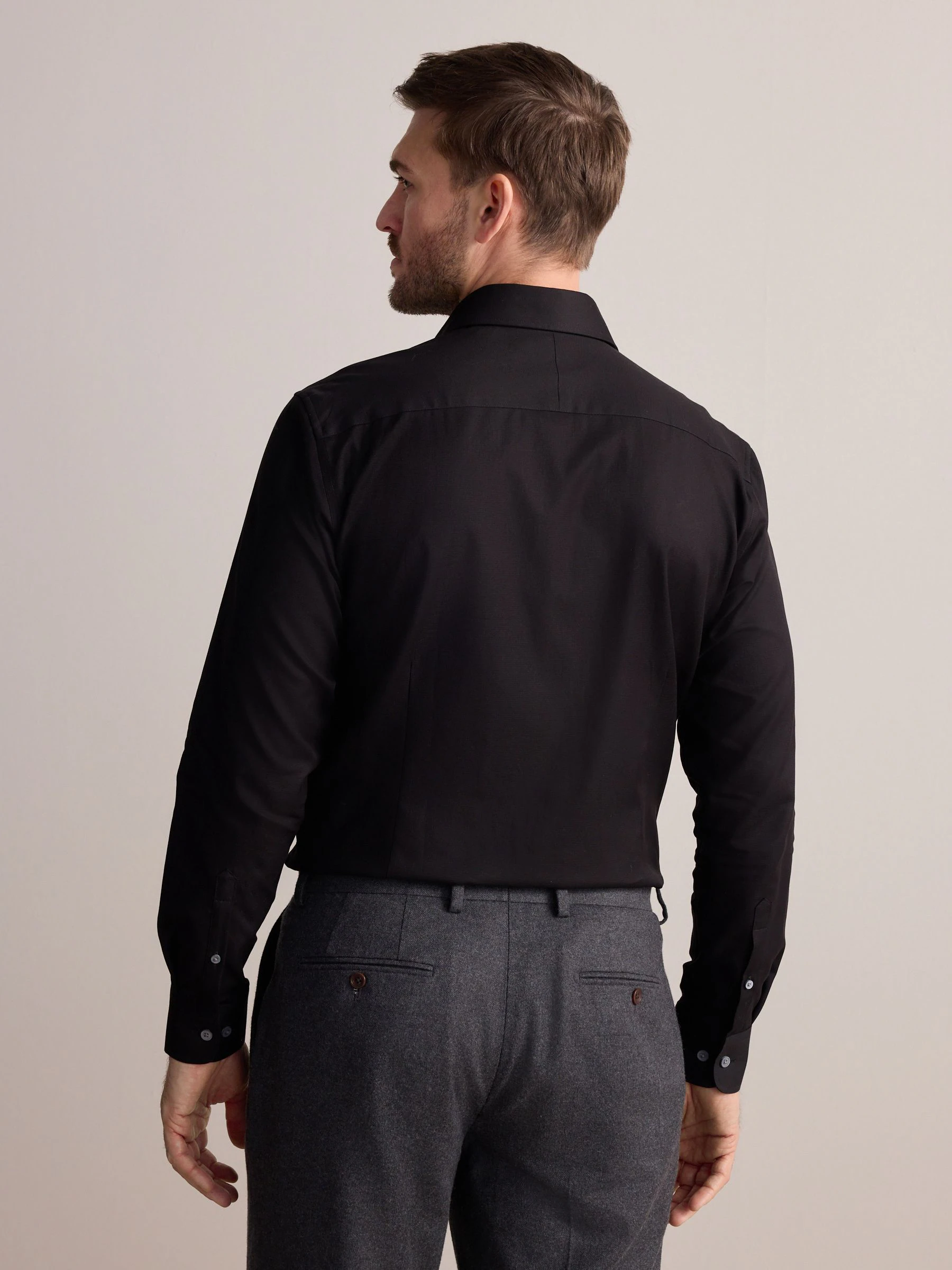 Zwart - Slim Fit - Signature 100% katoenen overhemd met textuur