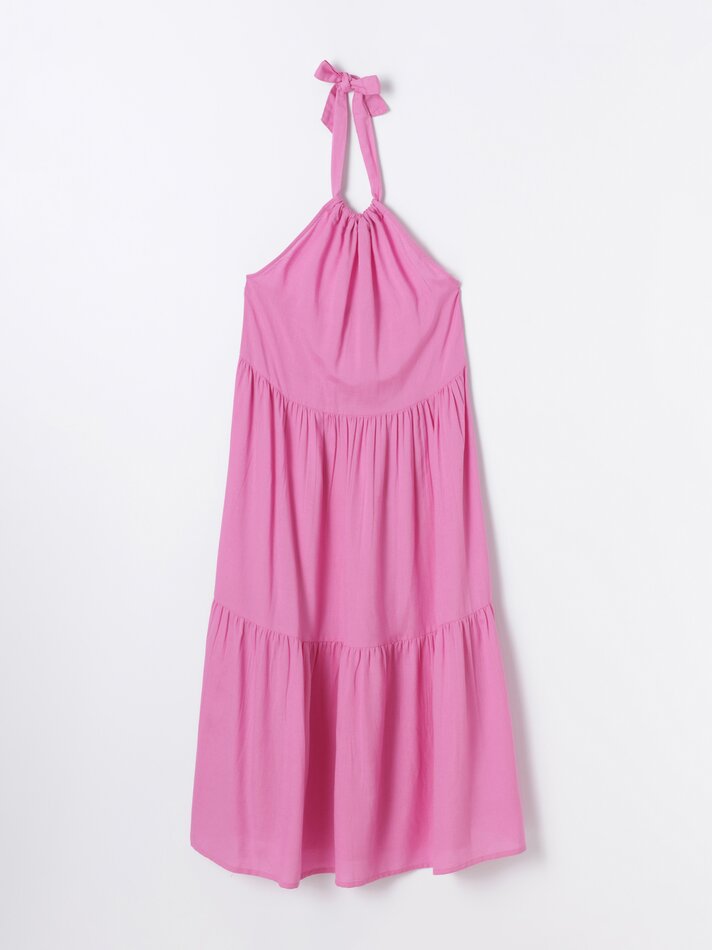 Vestido midi com decote halter - Rosa