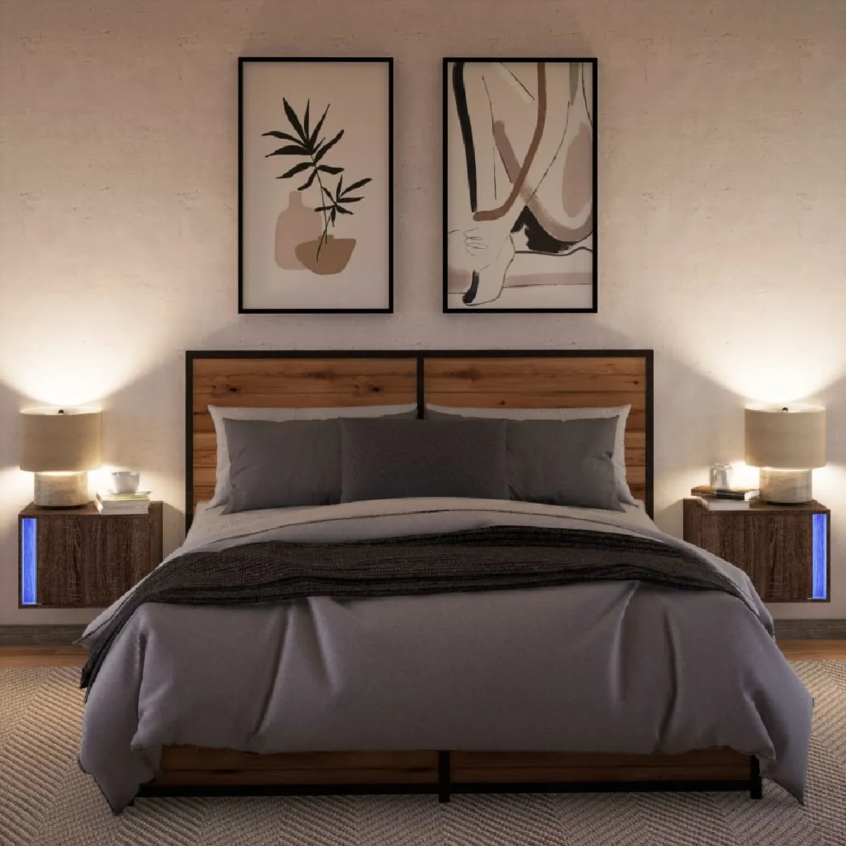 vidaXL Chevets Muraux LED 2pcs - Chêne Marron