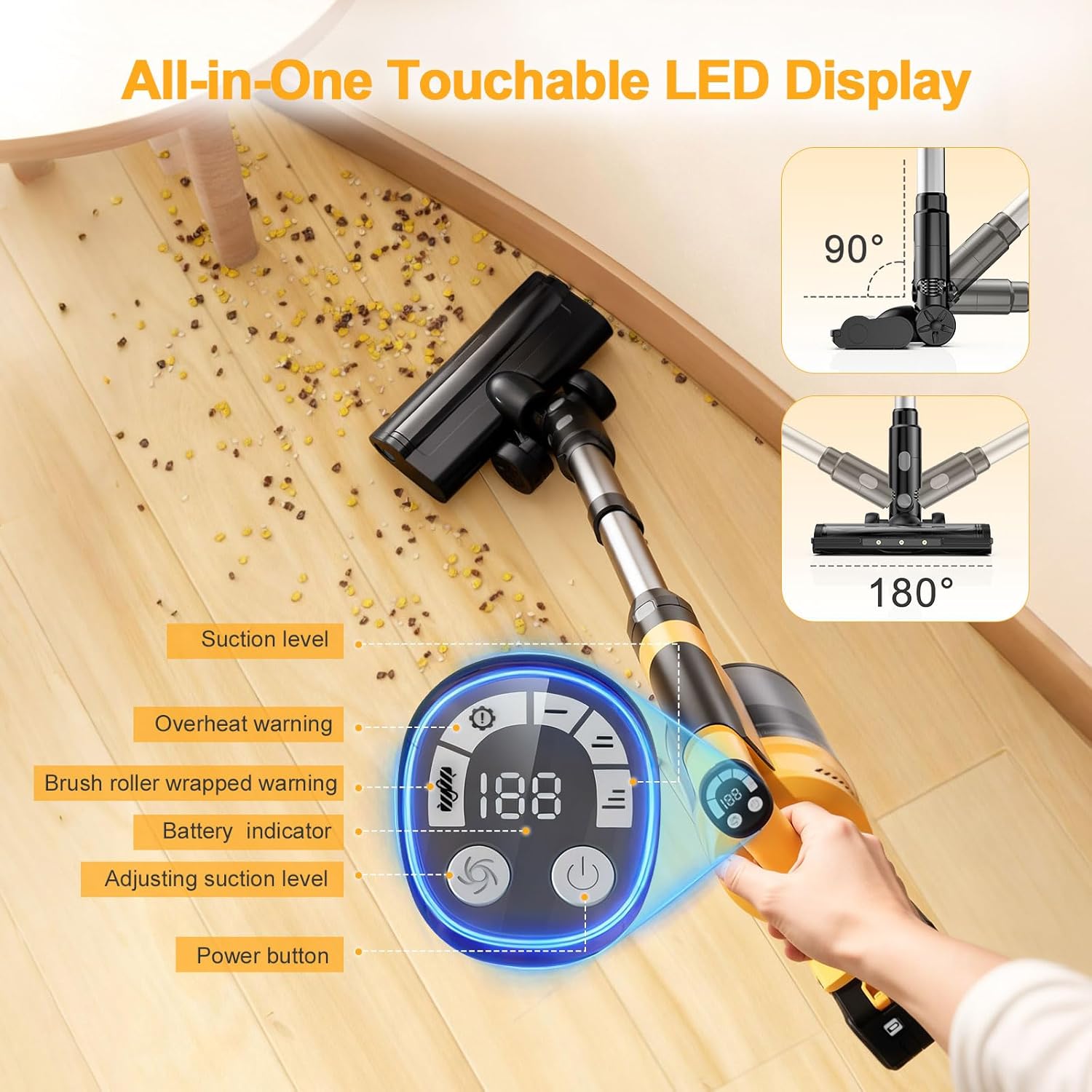 Akku Staubsauger 60000Pa/700W/70Min Kompatibel Für Dewalt Akku(Batterie Nicht enthalten), Staubsauger Kabellos mit Smart Display, Antiverwicklung staubsauger Wandmontage, für Hartböden Tierhaare