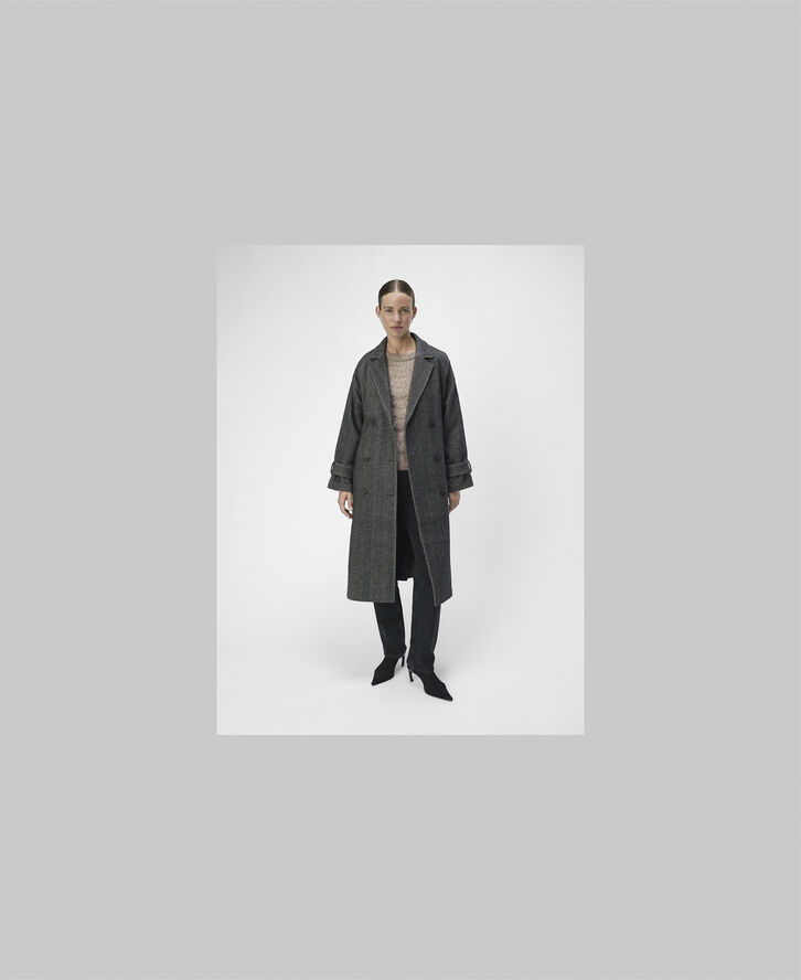 Object OBJKEILY L/S COAT NOOS Medium grey melange/black herringbo