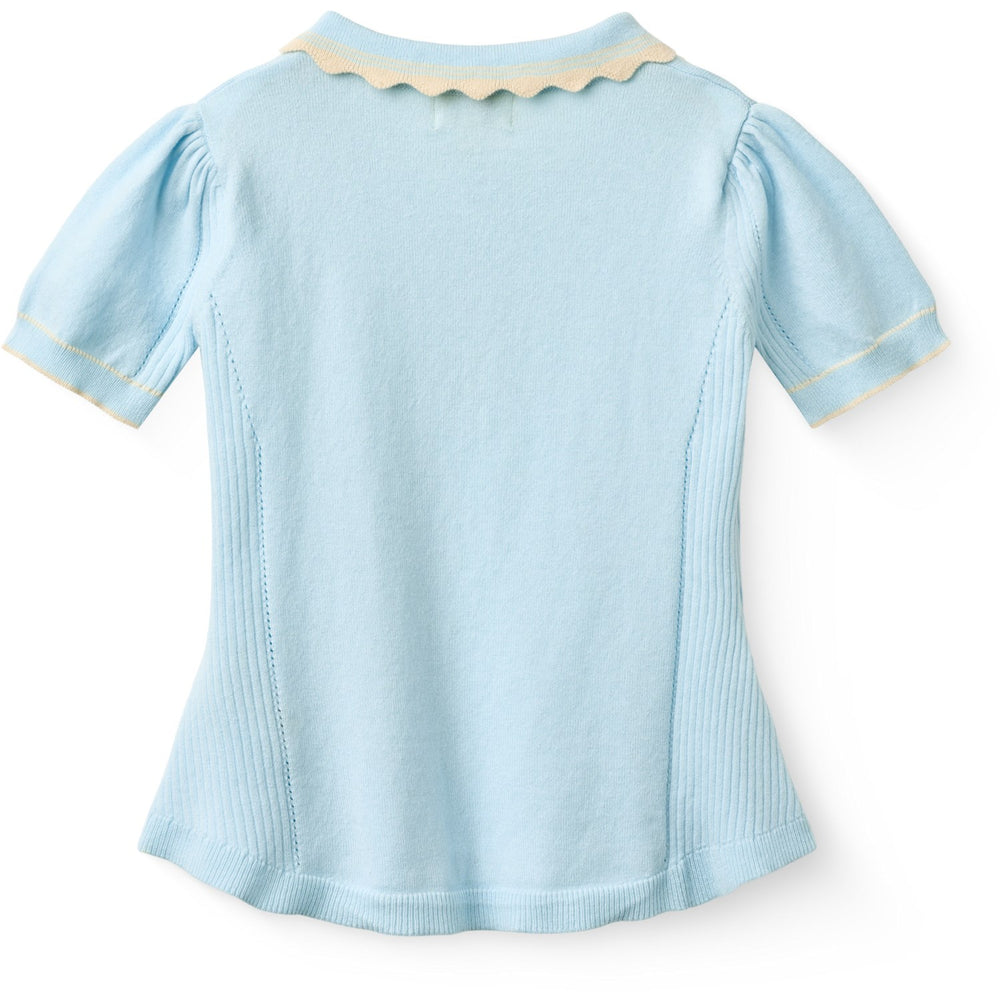 Køb COPENHAGEN COLORS Ice Blue/Cream Comb. Strikket Peplum Bluse