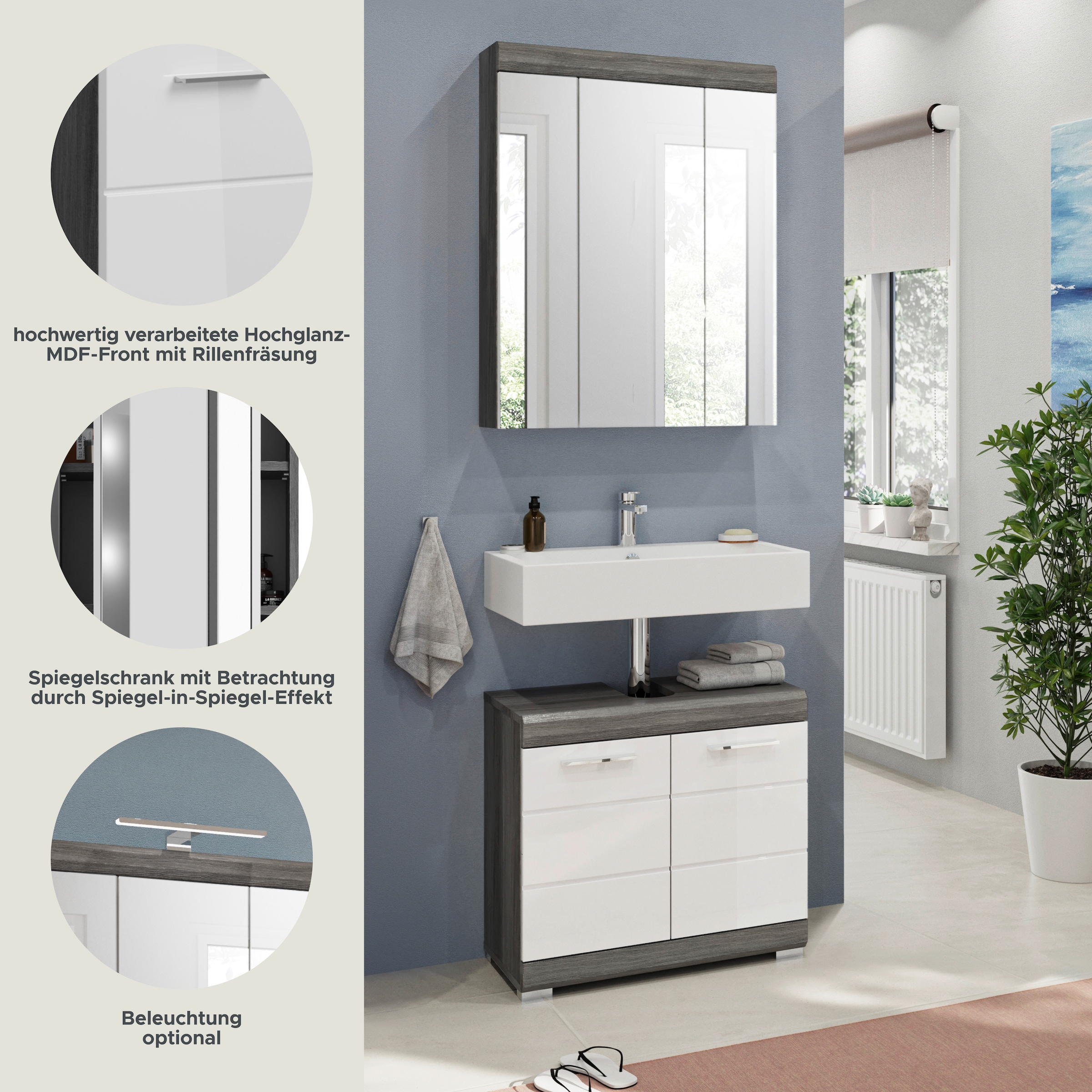 INOSIGN Badmöbel-Set »Siena, 2 tlg., bestehend aus: Waschbeckenunterschrank, Spiegelschrank« Set, TOPSELLER!, 2 Stk. tlg.
