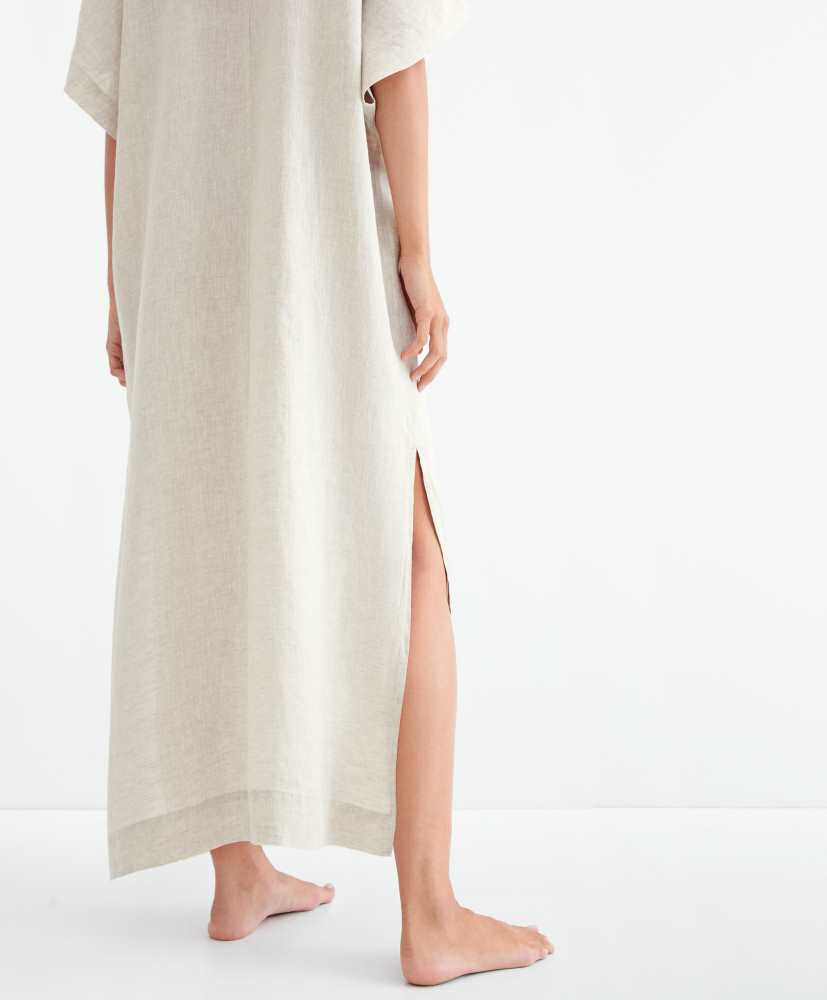 Vestido túnica com gola alta, 100% linho