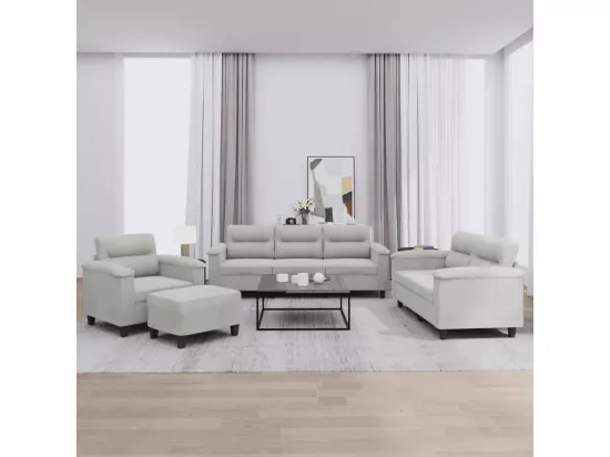 Ensemble de canapés 4 pièces coussins gris clair tissu microfibre