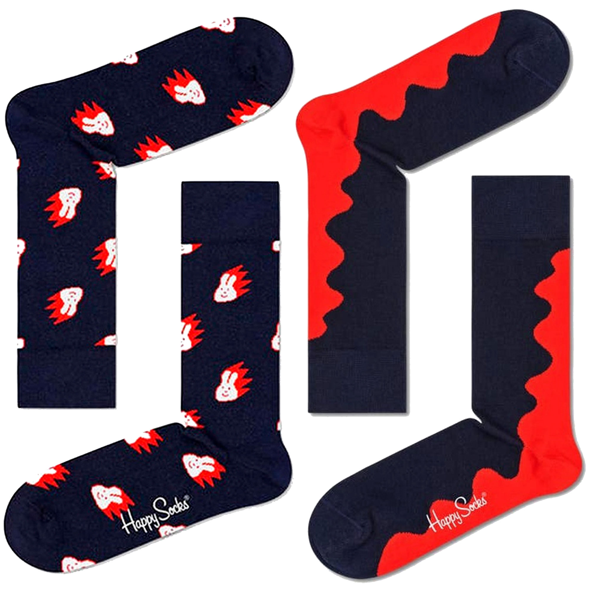 Pacote com 2 pares de meias Happy Socks com estampa de coelho e onda.