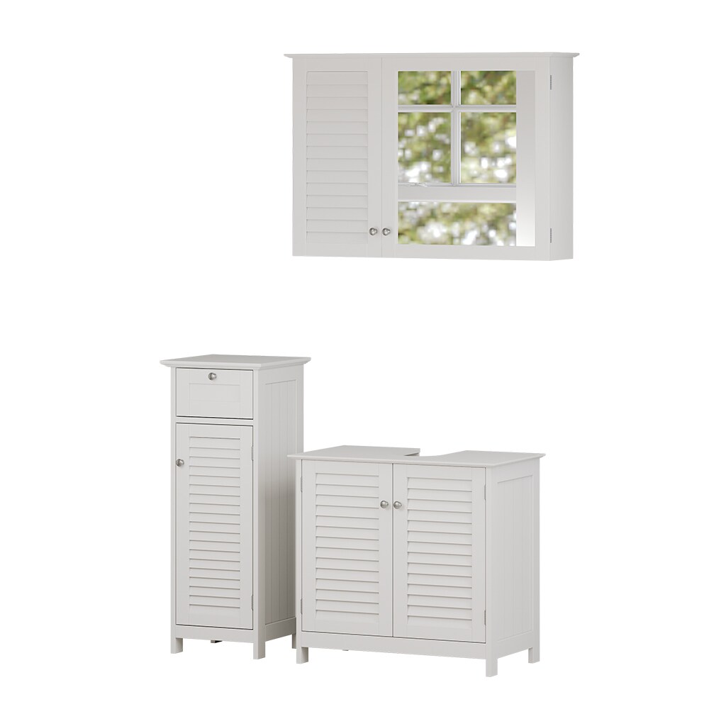 Vicco Badmöbel-Set Riad, Weiß, Badezimmer, moderne Badserie, Lamellen-Front, Waschtischunterschrank, Spiegelschrank, Midischrank