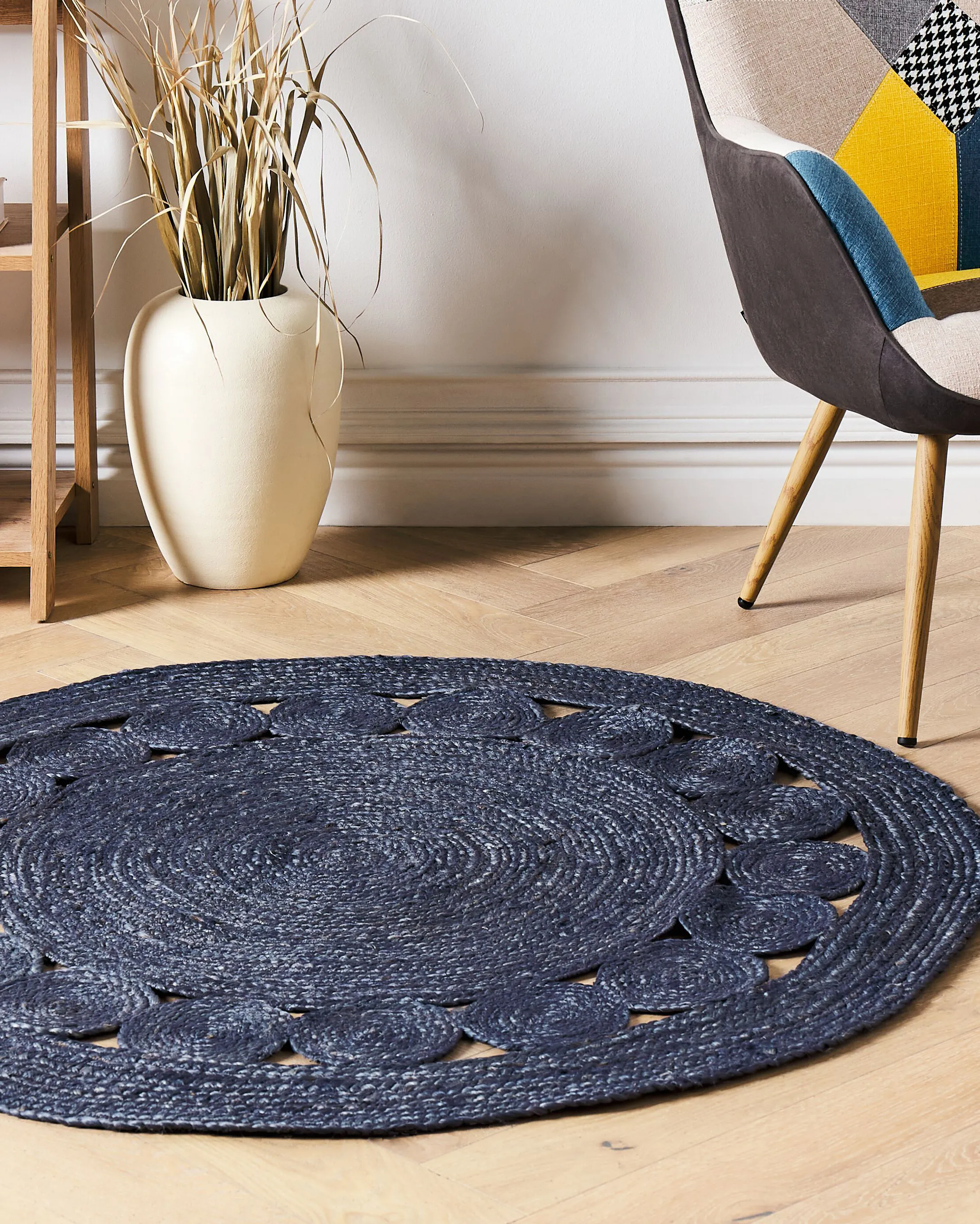 Vloerkleed KOYUNLU Donkerblauw ø 120 cm Jute