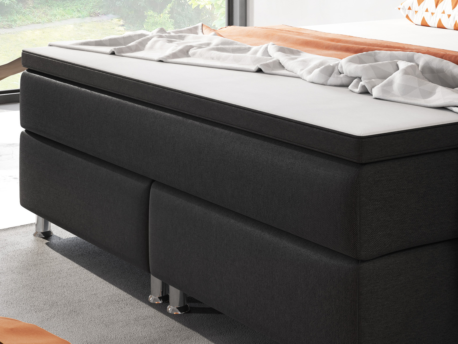 Boxspringbett - schwarz - mit Topper - H3 - 180x200 cm
