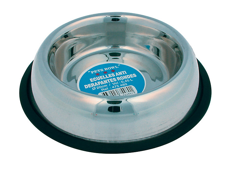 Ecuelle en inox ronde anti dérapante pour chien,0,55L