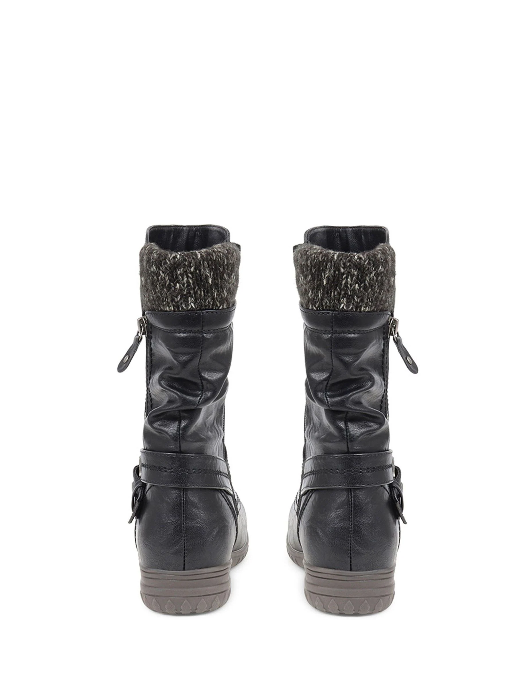 Zwart - Pavers Knitted Cuff Buckle Slouch Mid-Calf Boots