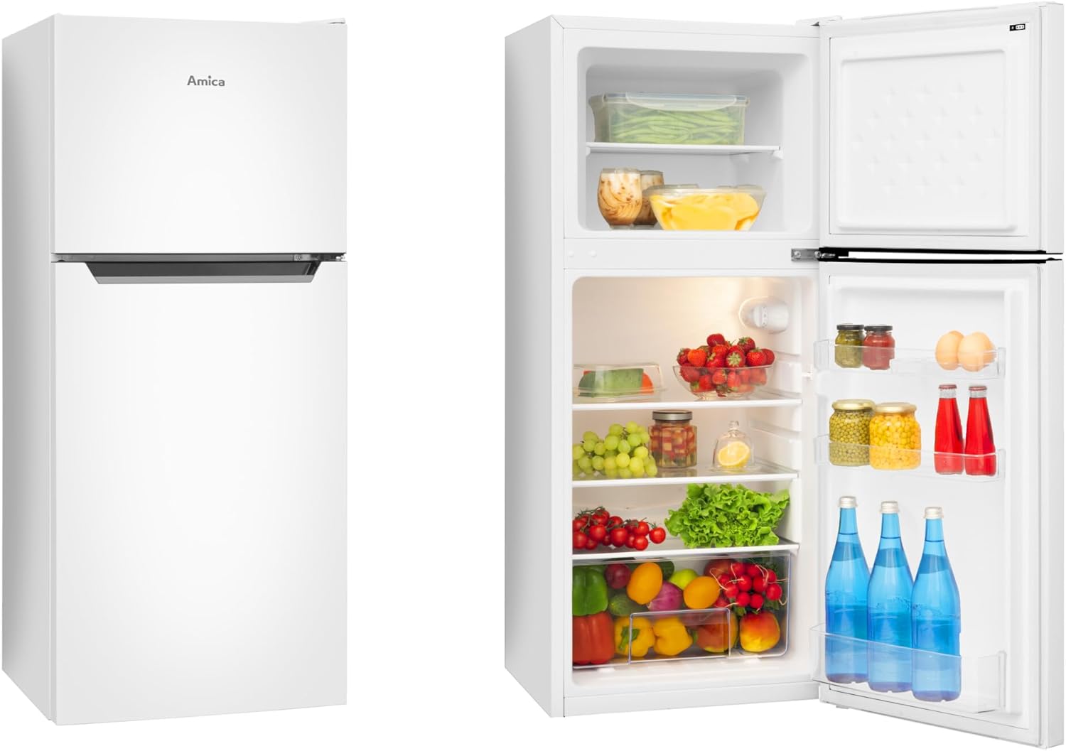 Amica Kühl Gefrierkombination freistehend mit Gefrierfach oben 105 cm Höhe 112 l Nutzinhalt LED Beleuchtung FrostControl - Weiß
