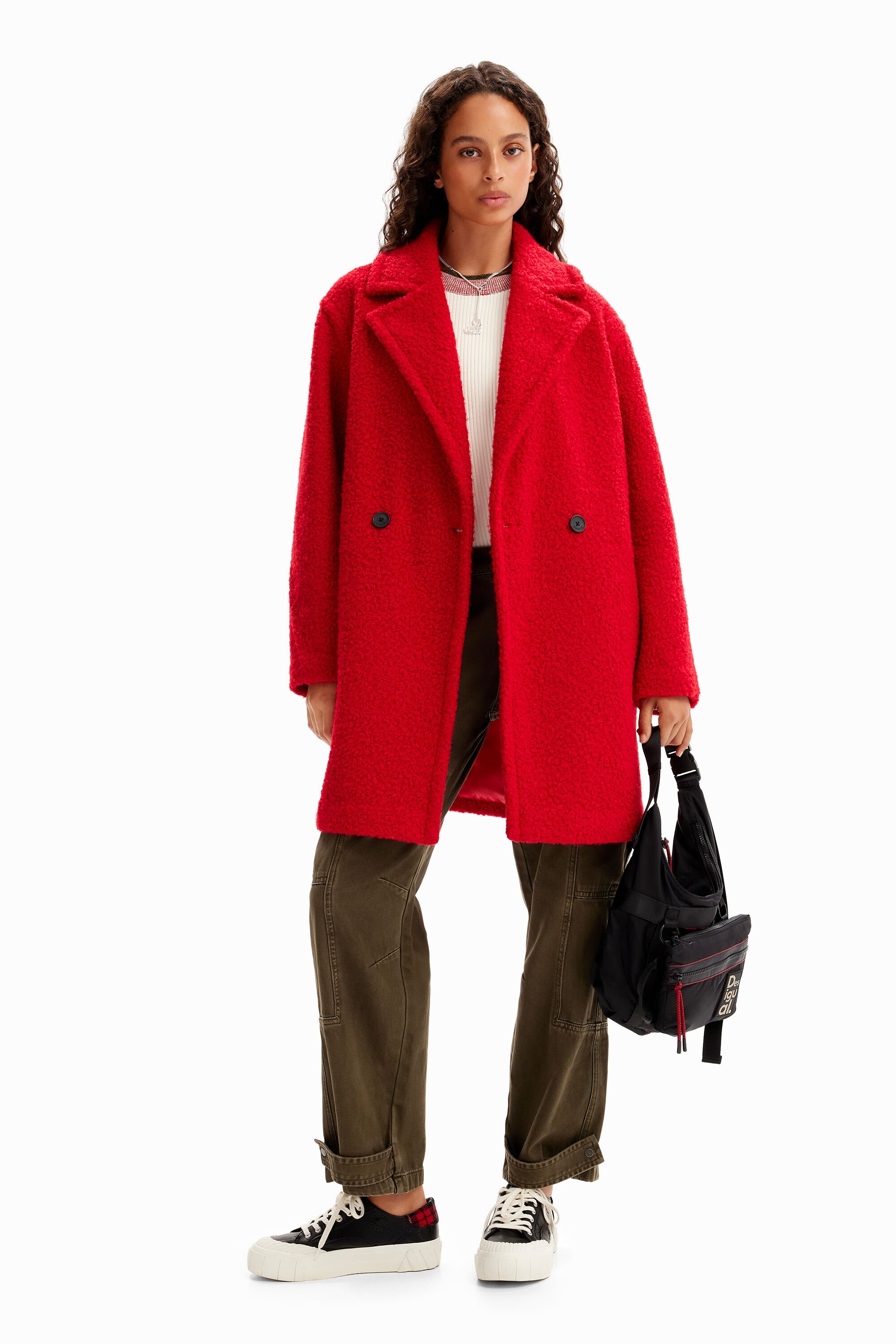 Manteau croisé bouclé