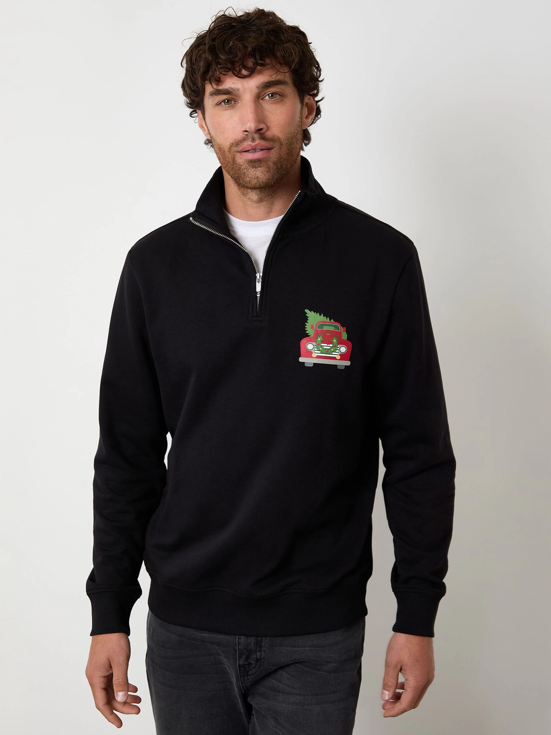 Zwart - Half met rits - Threadbare Christmas Graphic Print Sweatshirt