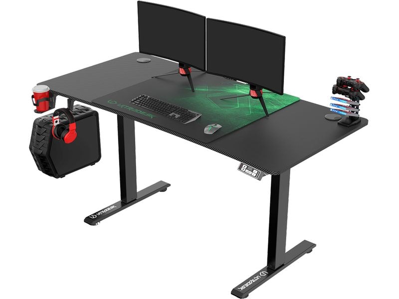 Ultradesk Gaming Tisch Level V2 Grün Elektrisch höhenverstellbarer Gaming-Tisch für bis zu zwei Monitore