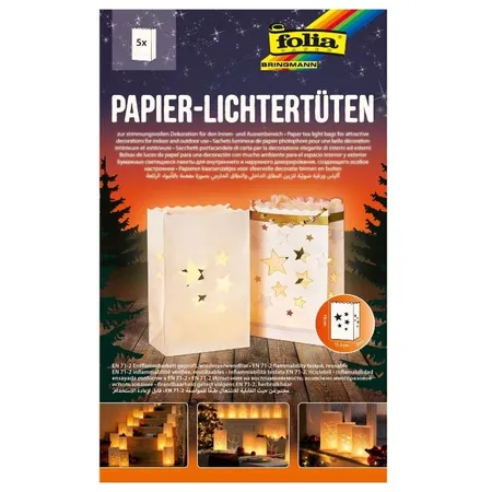 Folia Lichtertüten aus schwer entflammbarem Papier, Sterne, 5 Stück