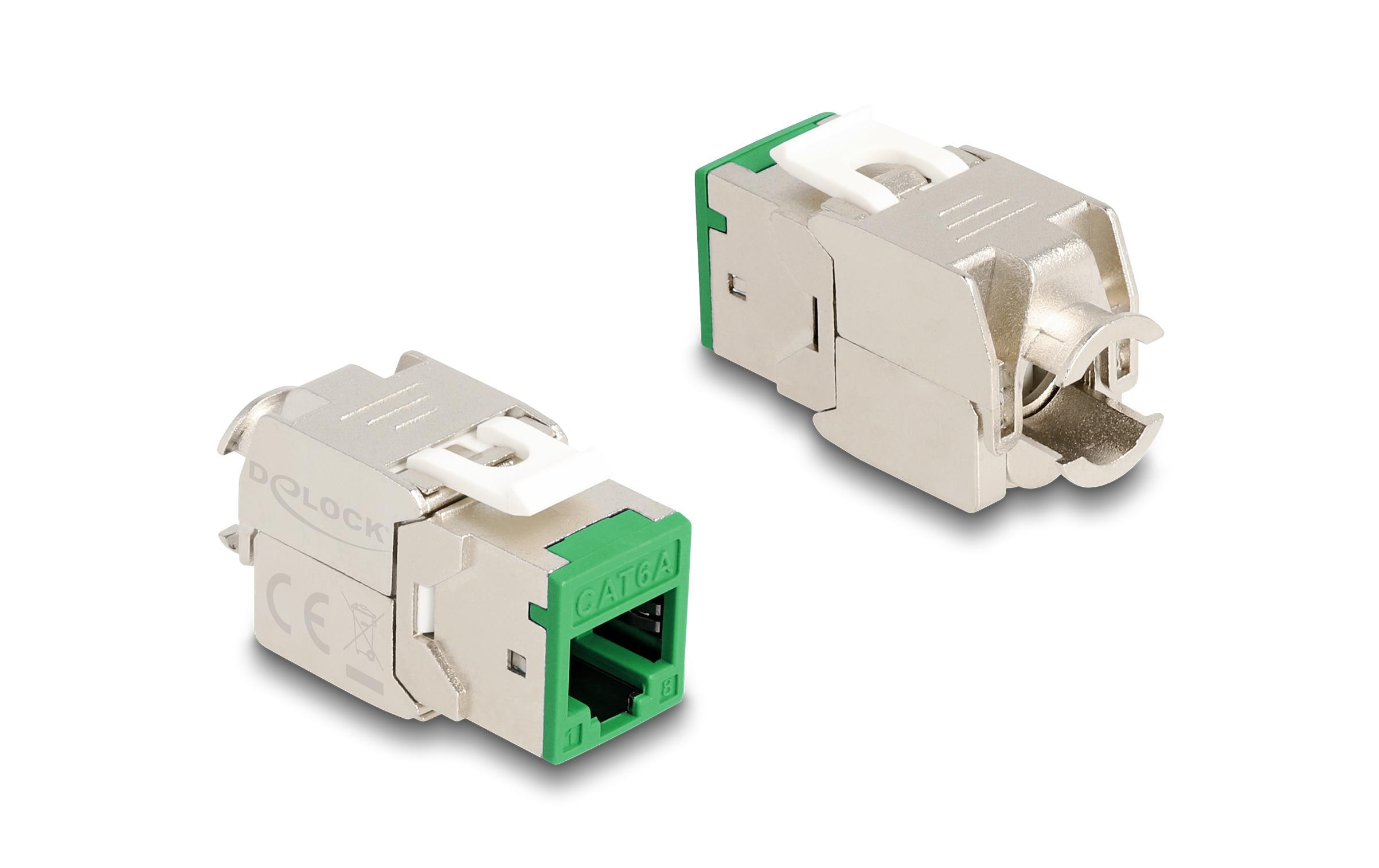 Keystone-Modul RJ45 zu LSA Cat.6A Grün, 10 StückDelock Keystone Modul RJ45 Buchse zu LSA Cat.6A werkzeugfrei grün Set 10 Stück