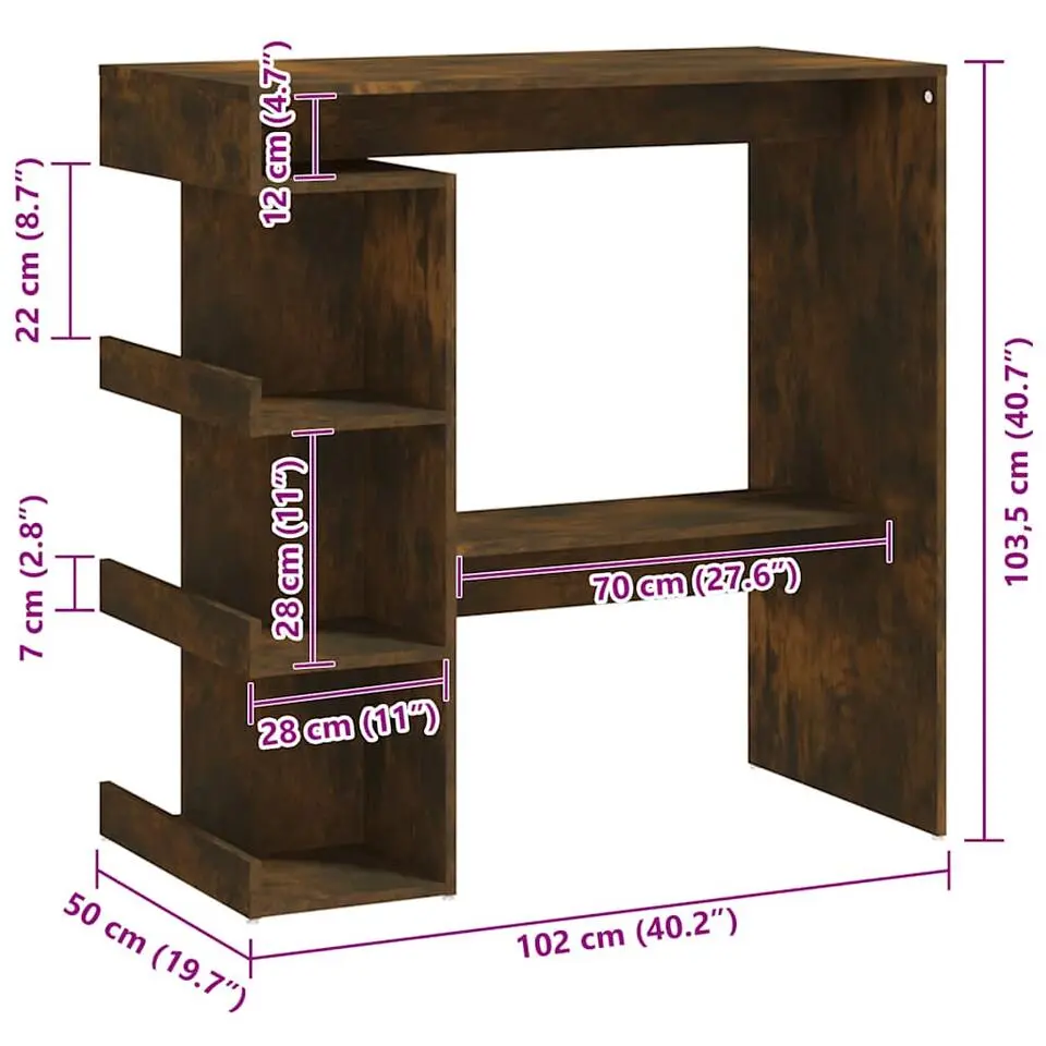 vidaXL - Bartafel met opbergruimte - Gerookt eiken - Bewerkt hout - 100x50 cm