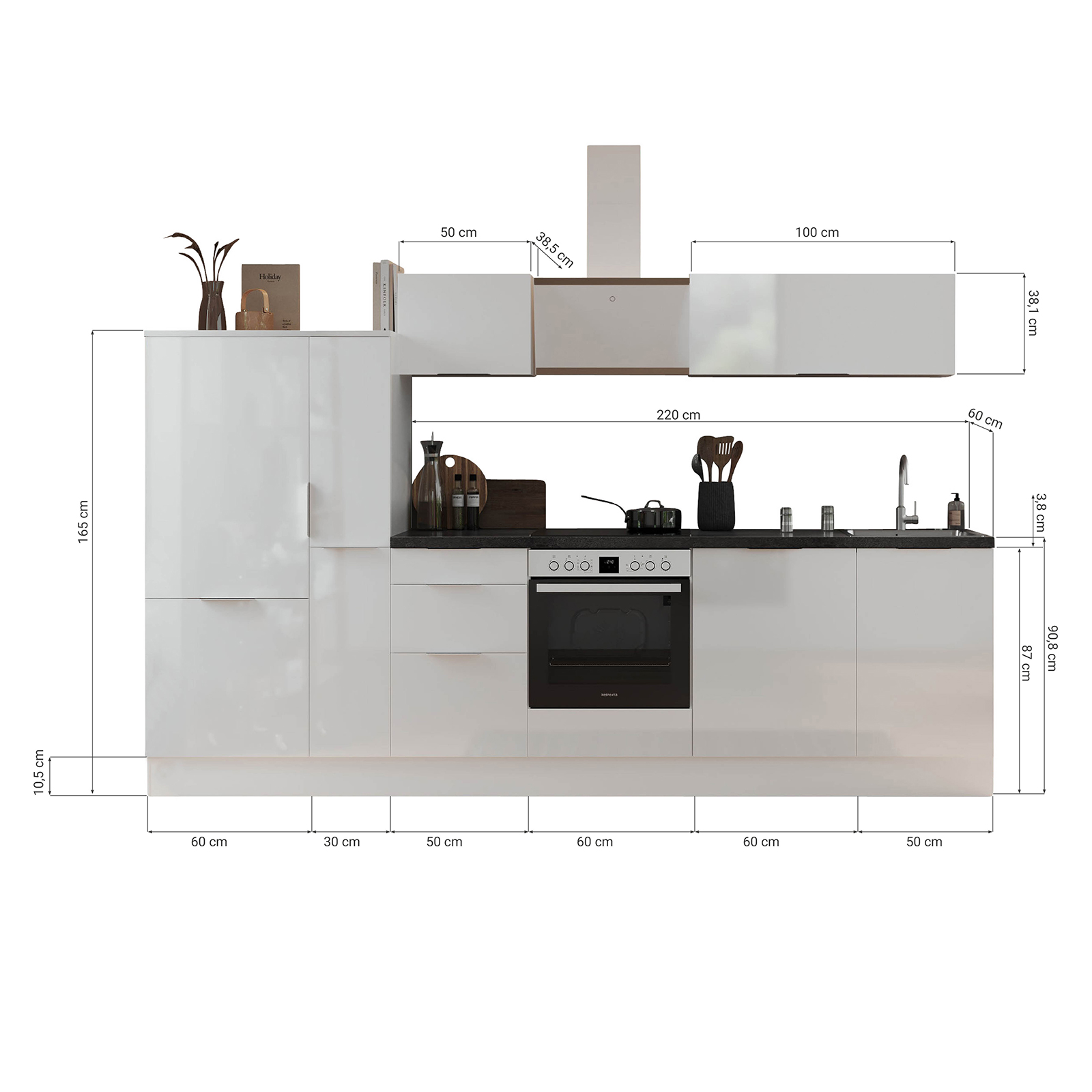 RESPEKTA Küchenblock - Artisan Eiche - mit E-Geräten - 310 cm
