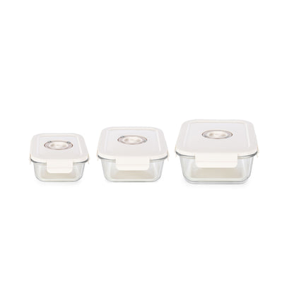 Lot de 3 boîtes alimentaires sous vide en verre   dateur et pompe intégrés Aspifresh