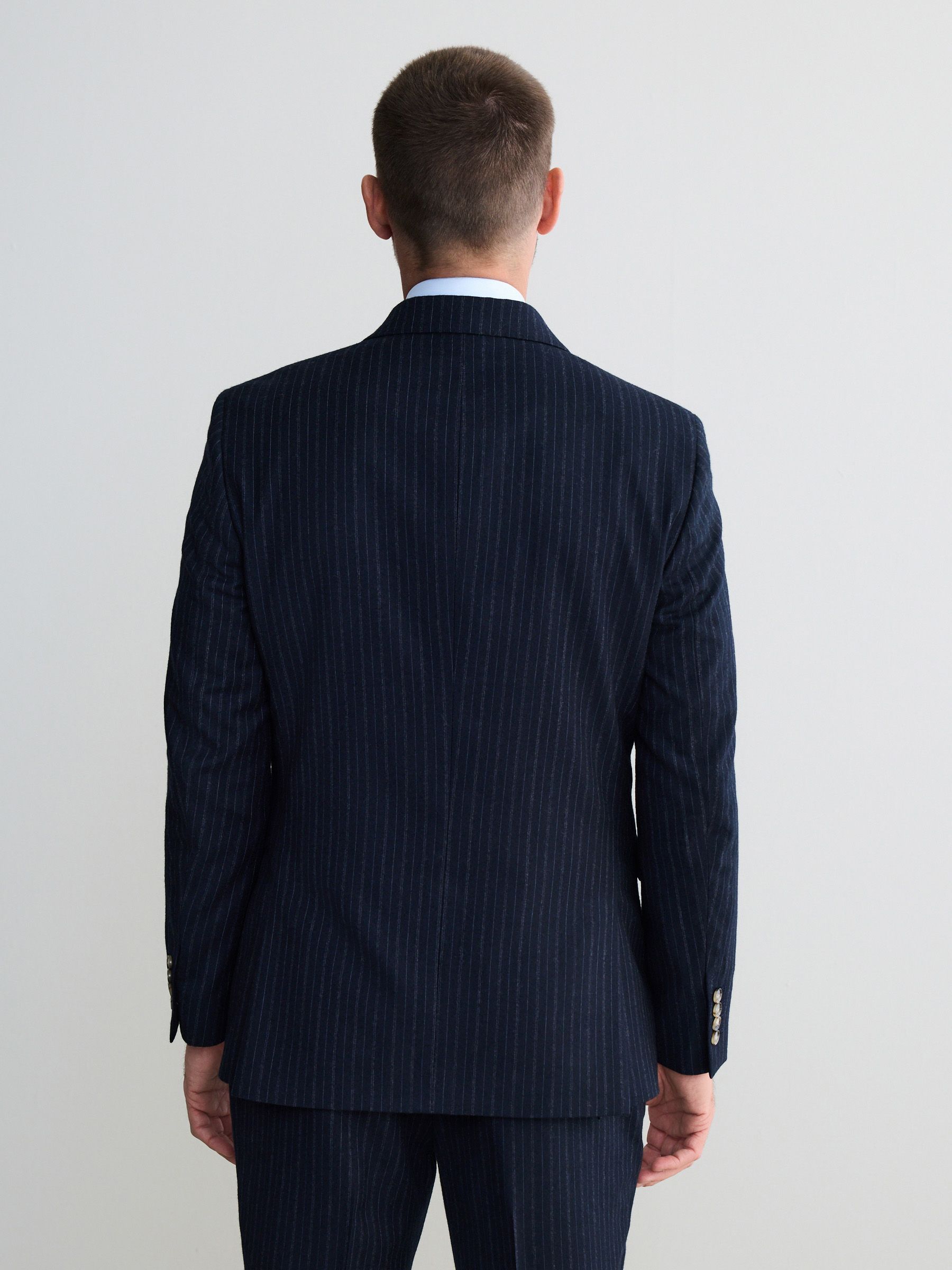 Marineblauw - Signature Stripe Empire Mills British 100% Wool Suit Jacket