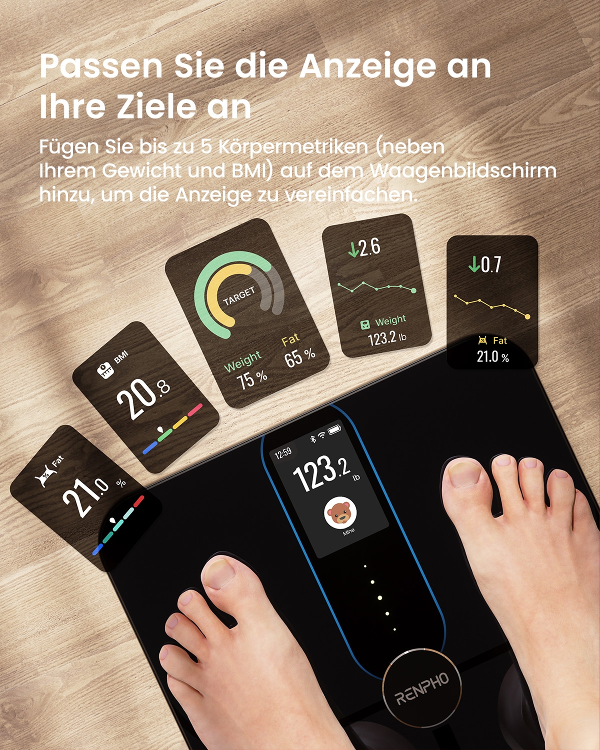 Renpho Körper-Analyse-Waage »Elis Nova WIFI Smart Body Scale A031« Smarte Analysewaage mit 13 Körpermessungen & 5 Gesundheitszielen
