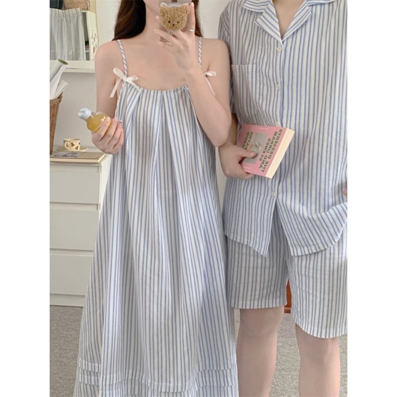 Tanee - Bijpassende gestreepte pyjamajurk / shorts / top / set voor koppels