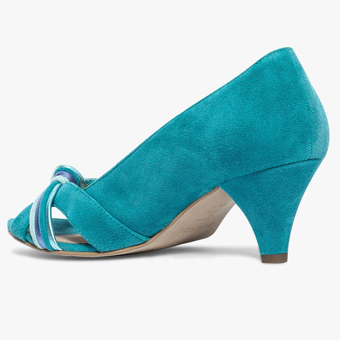 Bocage Escarpins en Velours de Cuir Didier turquoise - Talon 6 cm