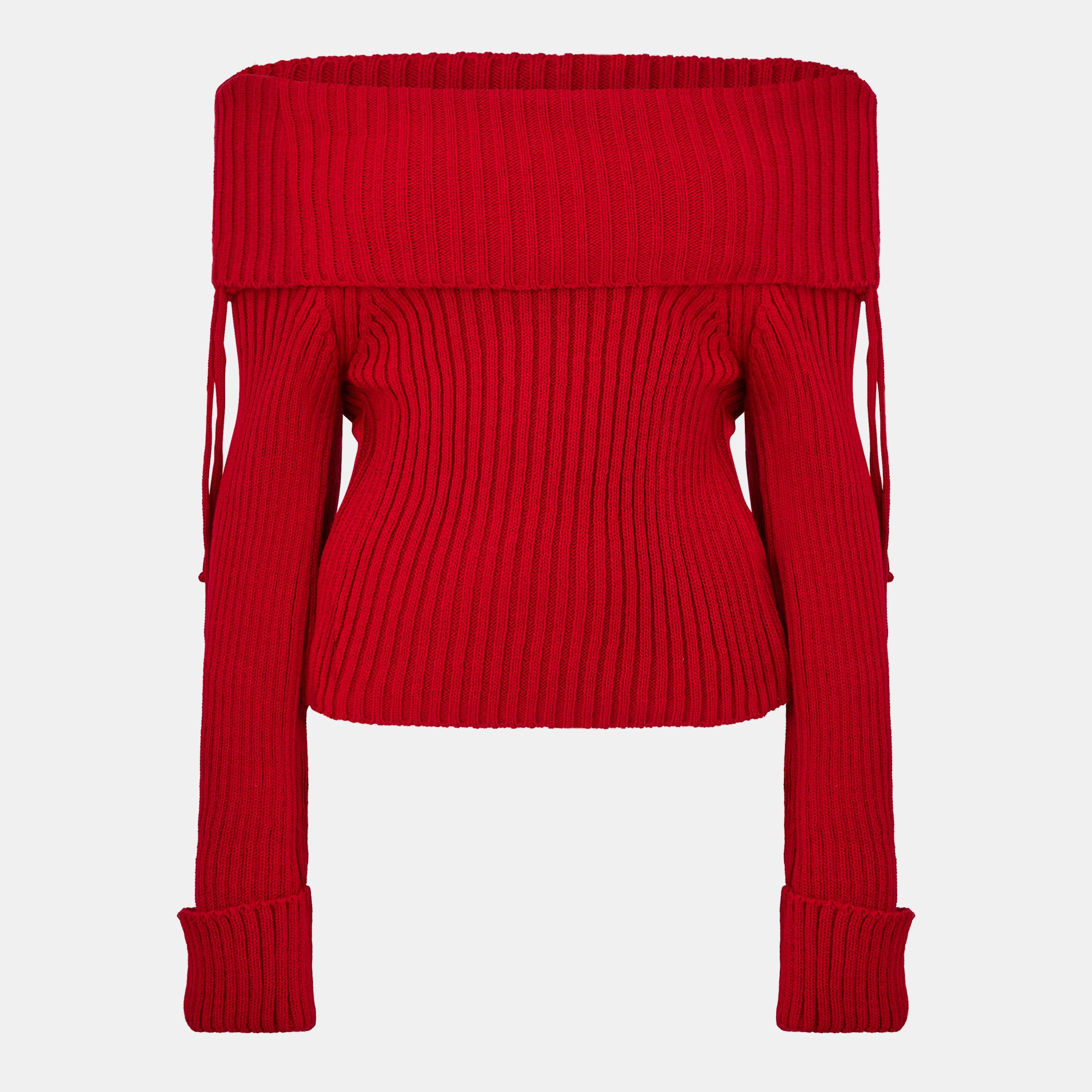 Missy Empire ME Knitted Bardot Fold Down Jumper Womens