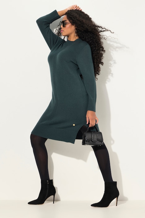 Strickkleid, Rippstrickstreifen, Stehkragen, Langarm