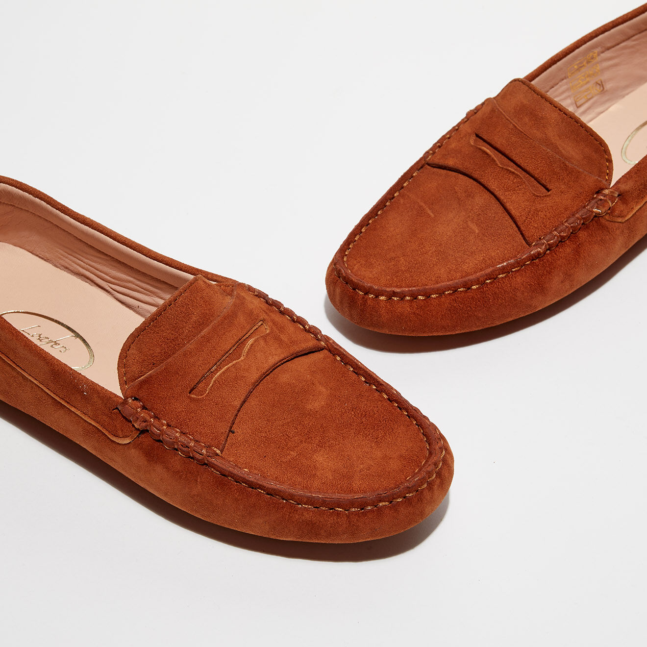 Loafers Mocassins en Velours de Cuir Jade cognac